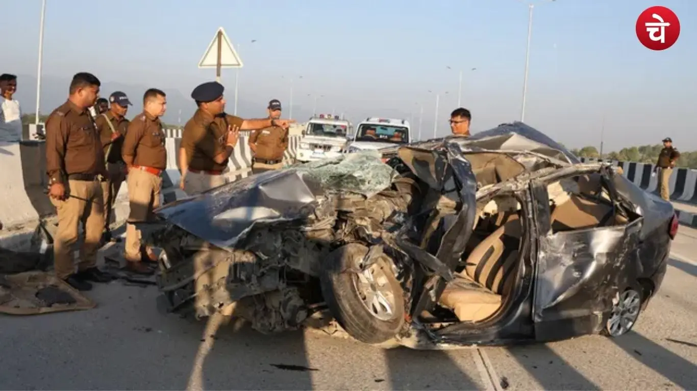 A picture of a damaged car following a road accident in Uttarakhand